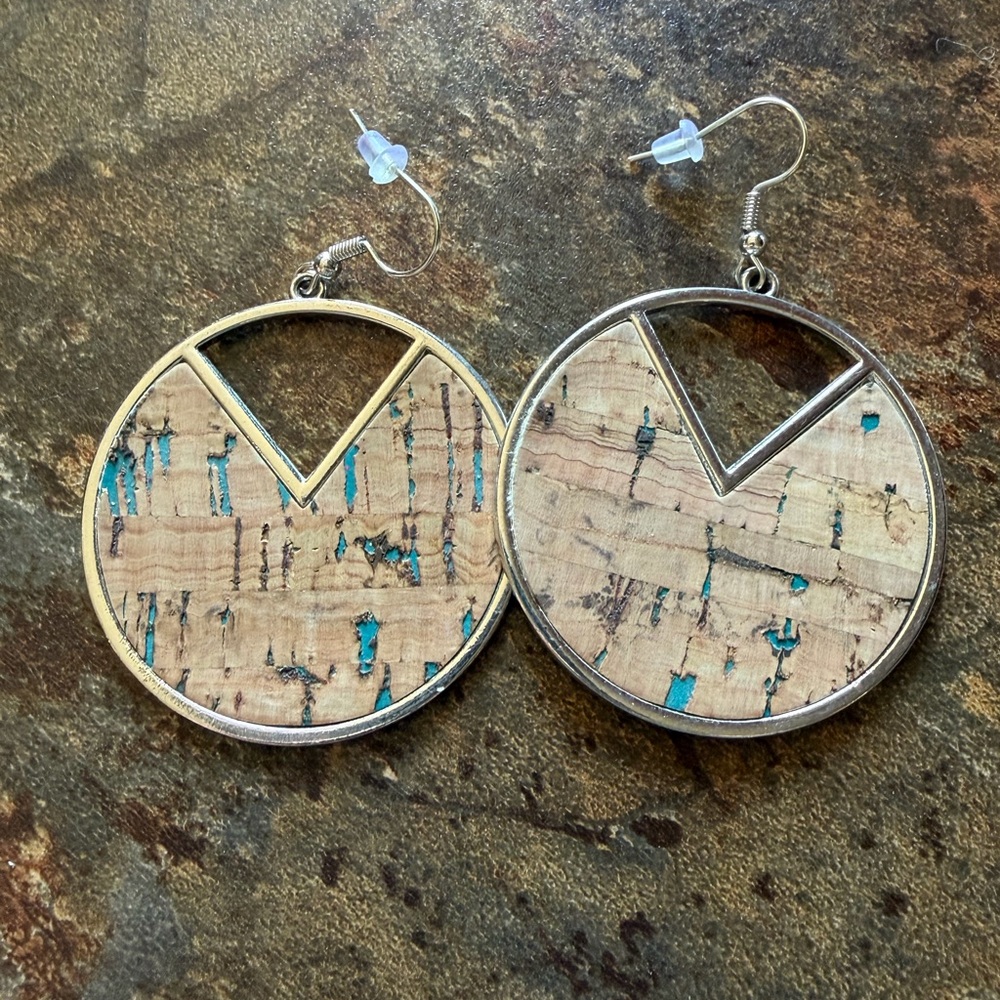 Round Wood and Metal Earrings